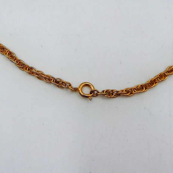 Crown Trifari Pendant Fan Gold Tone Necklace Chain Dual Texture Art Deco - Picture 7 of 8